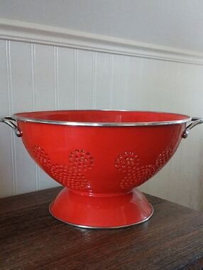 Disney Store Kitchen Red  Metal Colander Bowl Perforated Mickey Mouse Icons